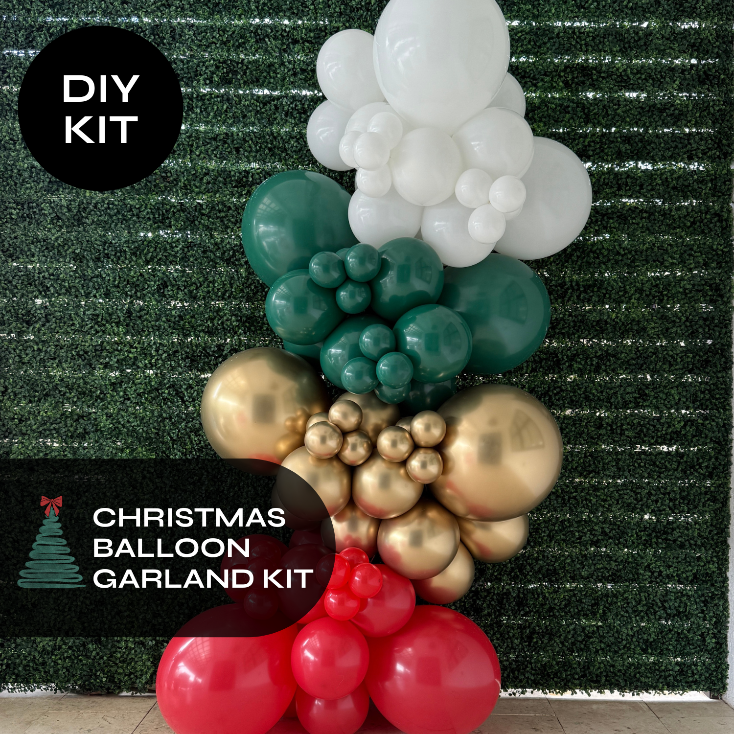 Christmas Balloon Garland Kit - Red, White, Deep Green, Gold