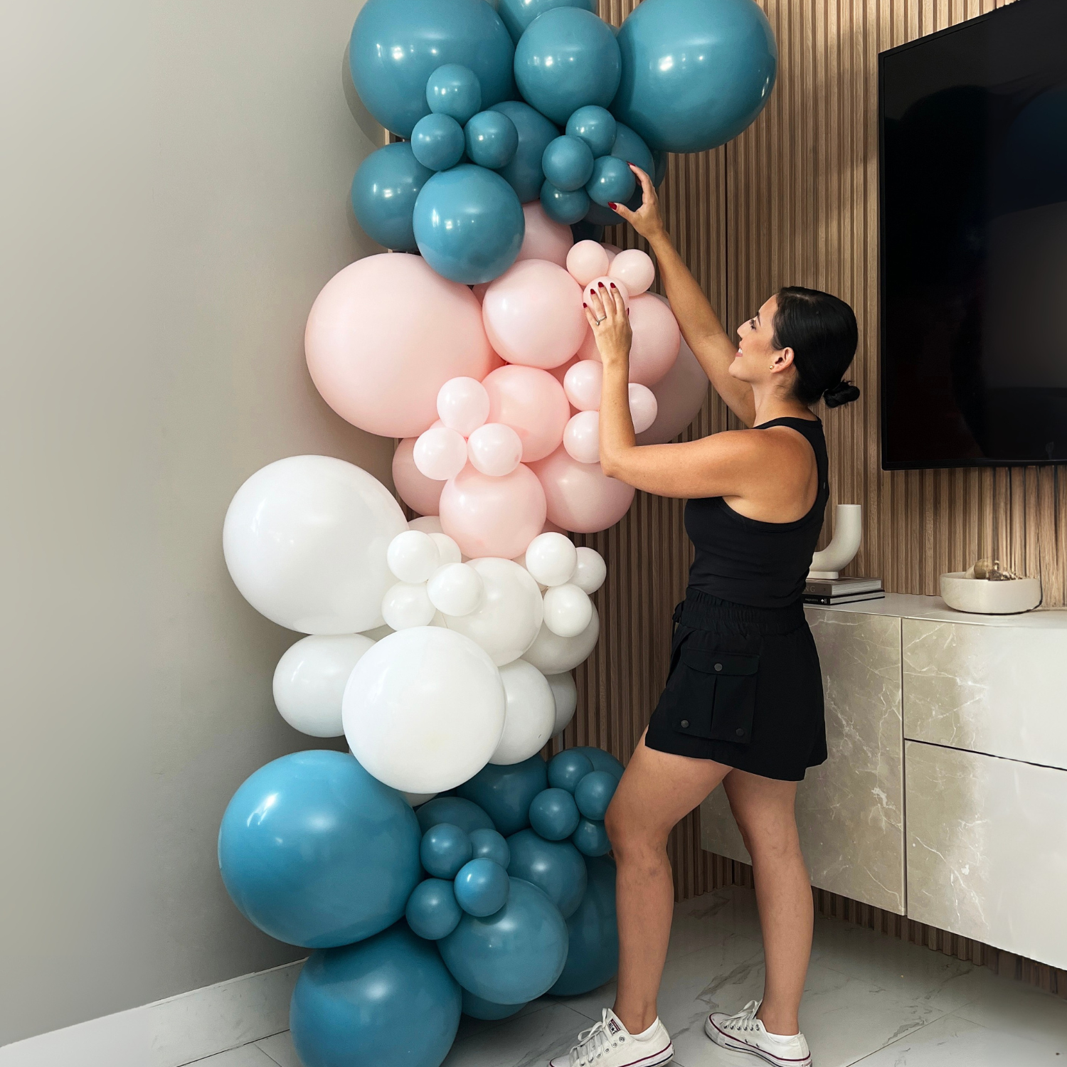 POP UP Balloon Garland Kit - Pastel Pink & Deep Blue Sea