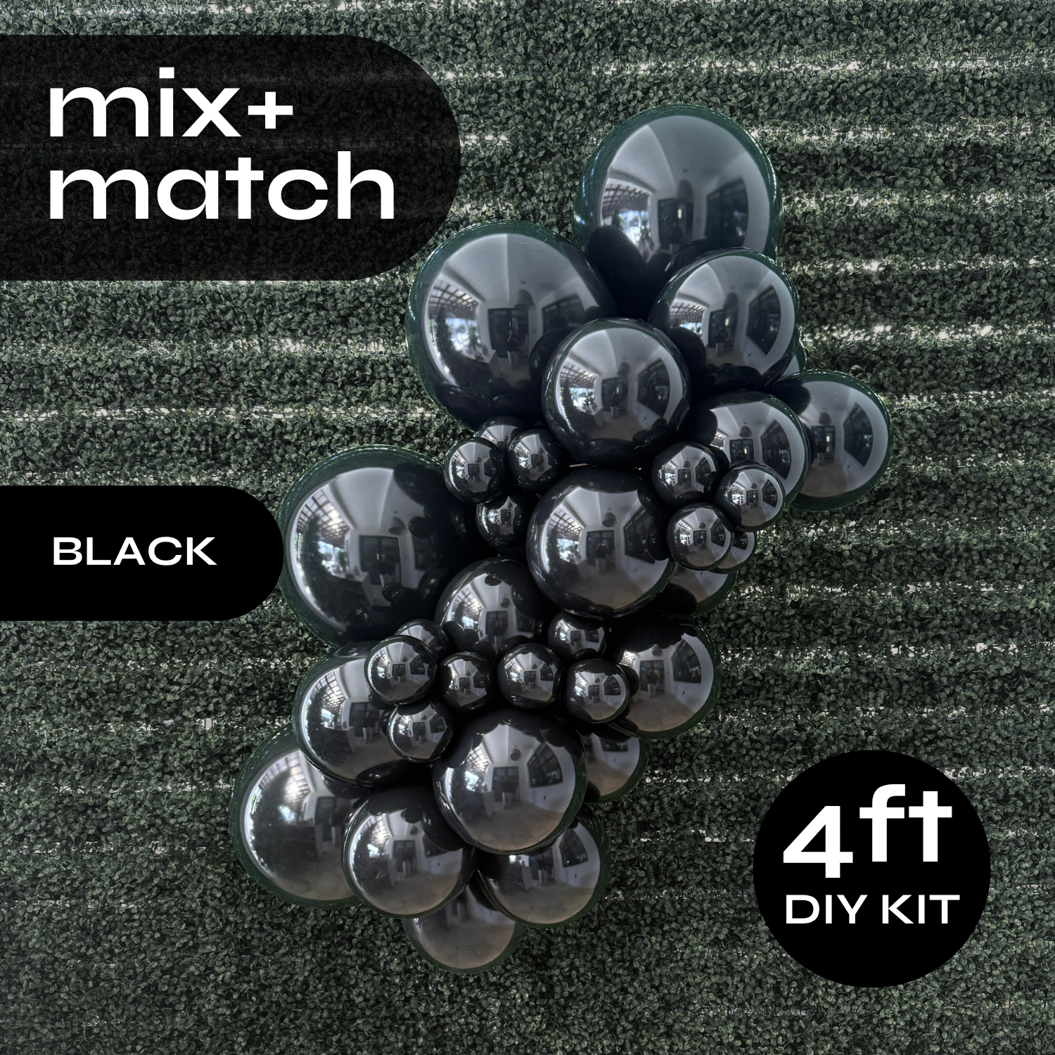 Pop Up Balloon Garland Kit, Mix & Match Black 4ft Professional Grade Latex Balloon Arch