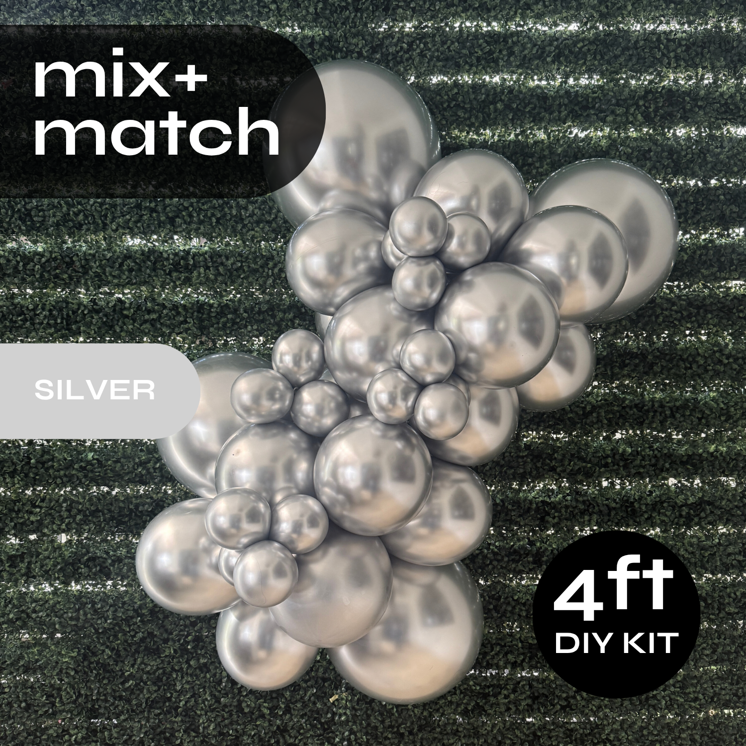 Pop Up Balloon Garland Kit, Mix & Match Silver 4ft Professional Grade Latex Balloon Arch