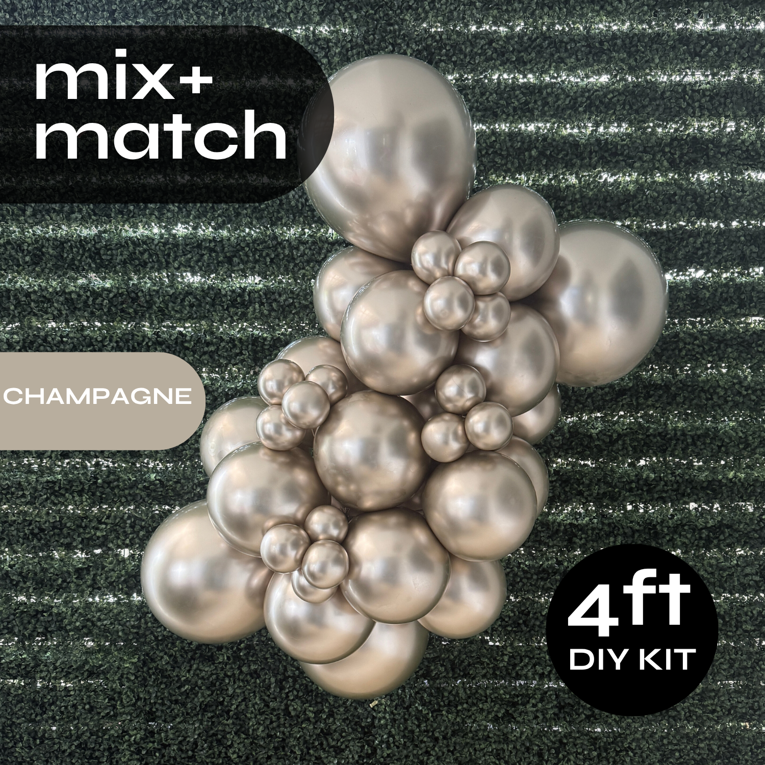 Pop Up Balloon Garland Kit, Mix & Match Champagne 4ft Professional Grade Latex Balloon Arch