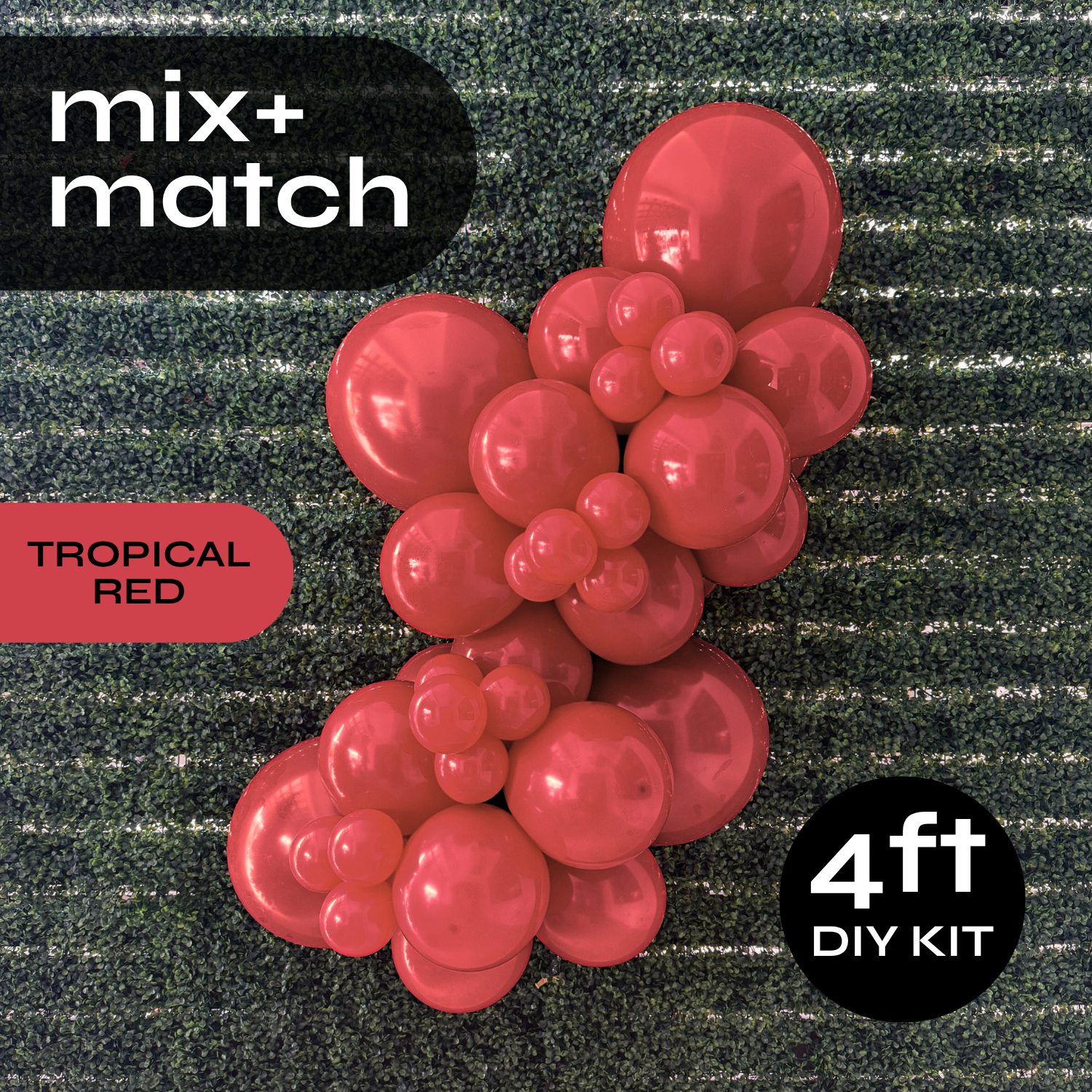 Pop Up Balloon Garland Kit, Mix & Match Tropical Red 4ft Professional Grade Latex Balloon Arch