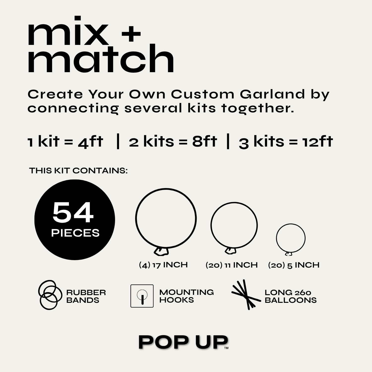 Pop Up Balloon Garland Kit, Mix & Match Silver 4ft Professional Grade Latex Balloon Arch