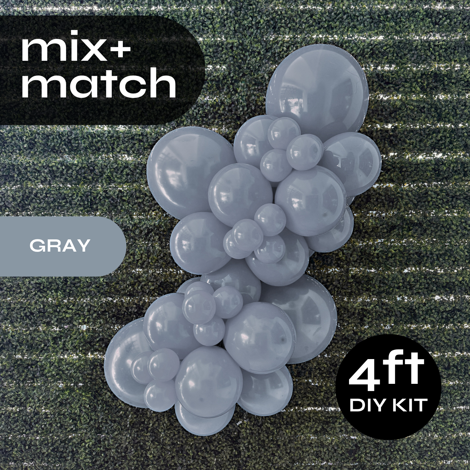 Pop Up Balloon Garland Kit, Mix & Match Gray 4ft Professional Grade Latex Balloon Arch