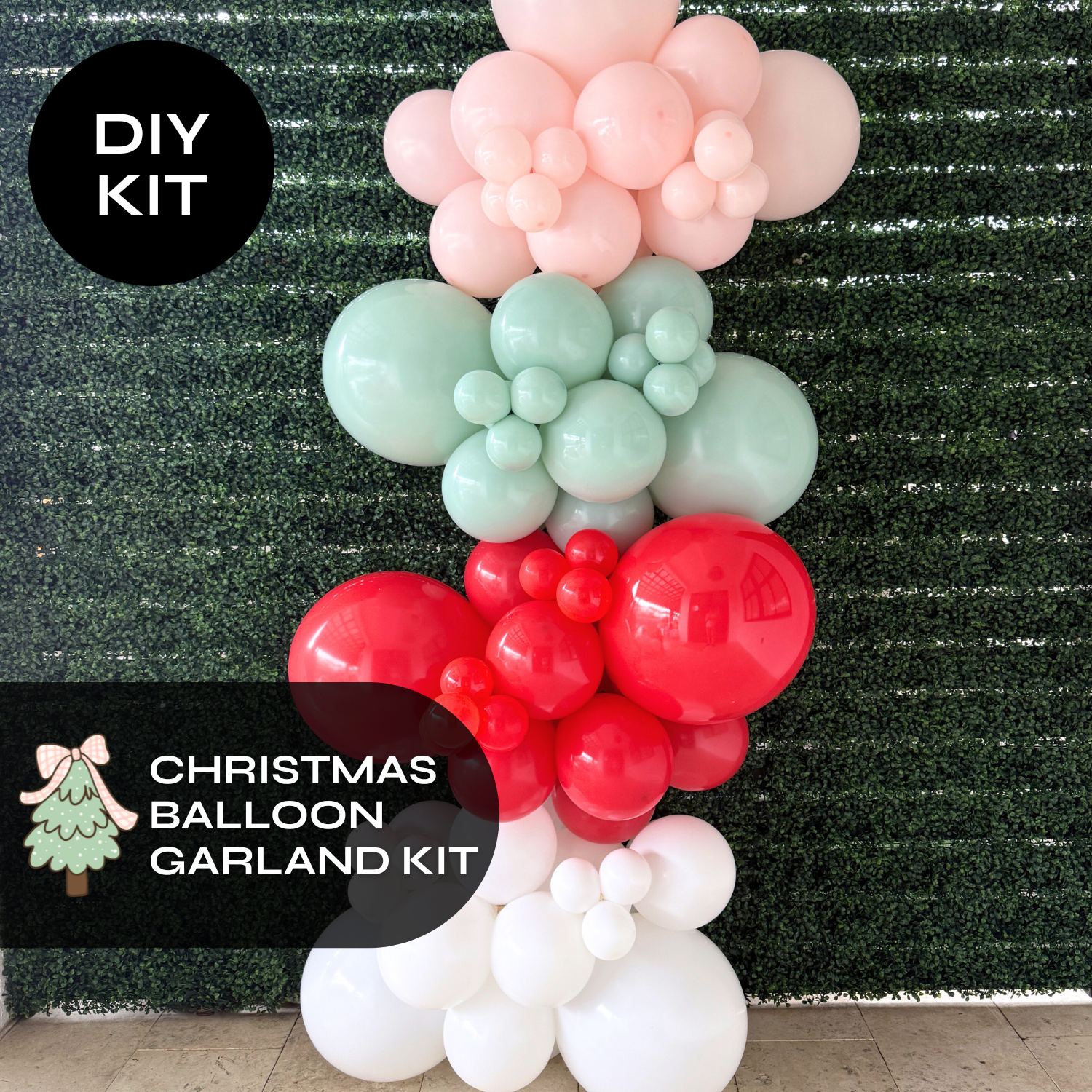 Christmas Balloon Garland Kit - Red, White, Pastel Pink & Mint