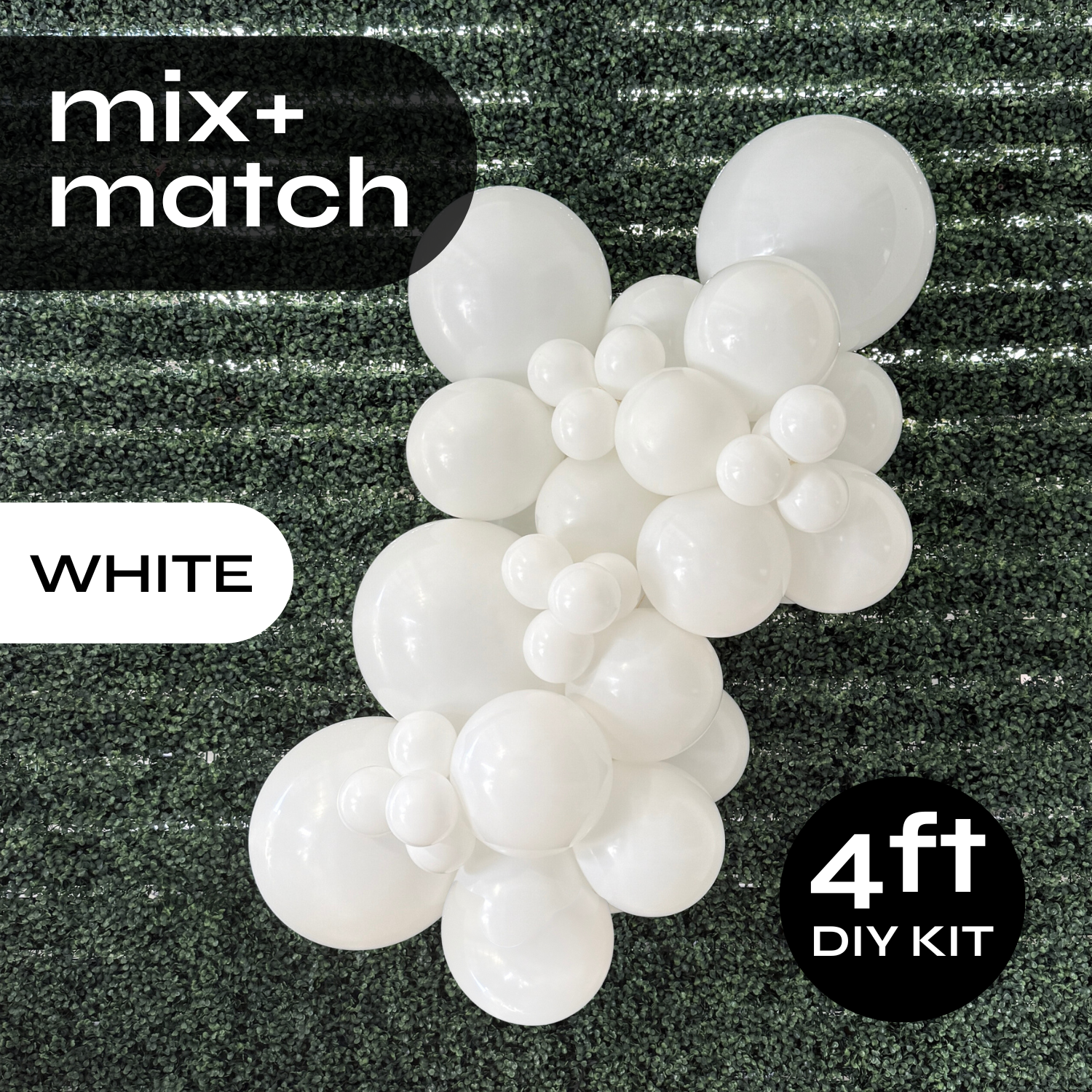 Pop Up Balloon Garland Kit, Mix & Match White 4ft Professional Grade Latex Balloon Arch